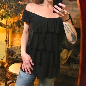 Maxim Studio Off/On Ruffled Black Top